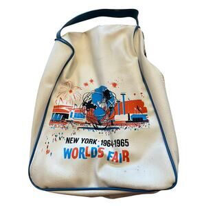 Vintage Vinyl New York World’s Fair Zippered Tote Bag 1964-65 White Blue Red
